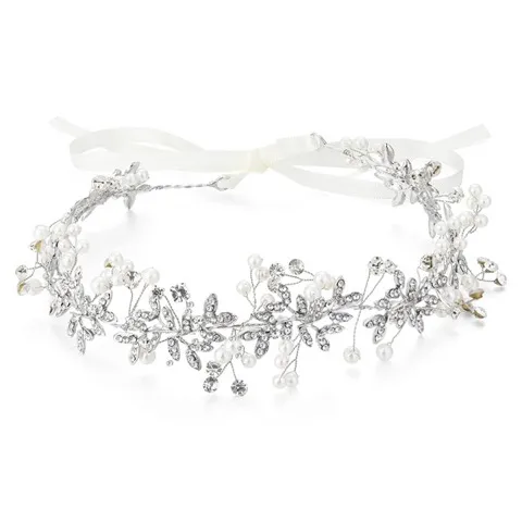 Pearl and rhinestone headband for bridesmaids and brides, garland hair accessories jewelry Wholesale, Custom stone colors — photo 3