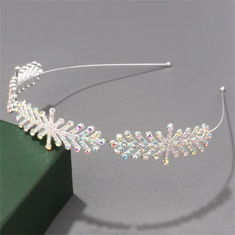 High-end rhinestone headband, elegant full rhinestone leaf bridal hair accessory jewelry Wholesale, Custom stone colors — photo 2