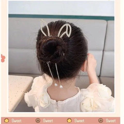 Children's bun hair, rhinestone hair clips, pearl tassel hair accessories jewelry wholesale — photo 3