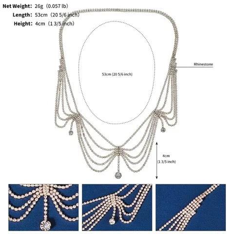 Bride's rhinestone multi-layer tassel hair chain, dance party hair accessory, Custom stone colors — photo 2