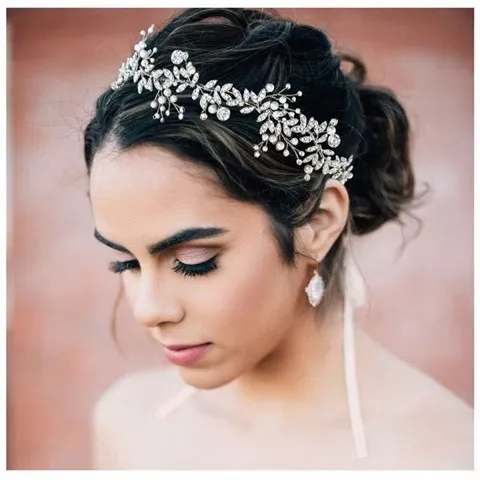 Pearl and rhinestone headband for bridesmaids and brides, garland hair accessories jewelry Wholesale, Custom stone colors — photo 2