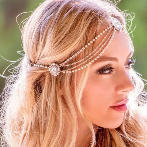 Bridal headwear Retro ethnic tassel rhinestone hair chain jewelry Wholesale, Custom stone colors — photo 2