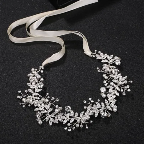 Pearl and rhinestone headband for bridesmaids and brides, garland hair accessories jewelry Wholesale, Custom stone colors — photo 4