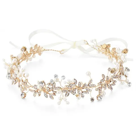 Pearl and rhinestone headband for bridesmaids and brides, garland hair accessories jewelry Wholesale, Custom stone colors — photo 6