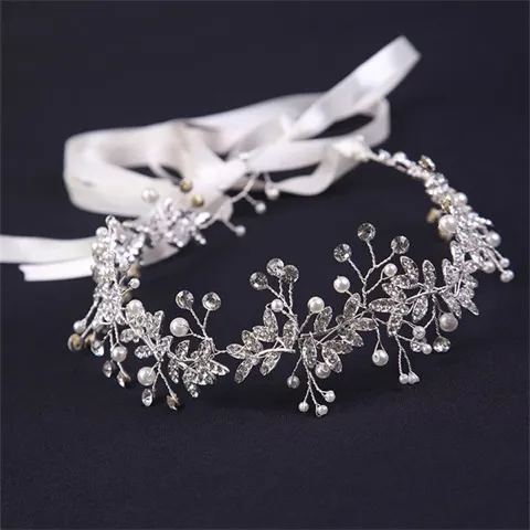 Pearl and rhinestone headband for bridesmaids and brides, garland hair accessories jewelry Wholesale, Custom stone colors — photo 5