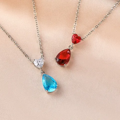 Waterdrop Heart Zircon Pendant Necklace jewelry Wholesale, Custom stone colors
