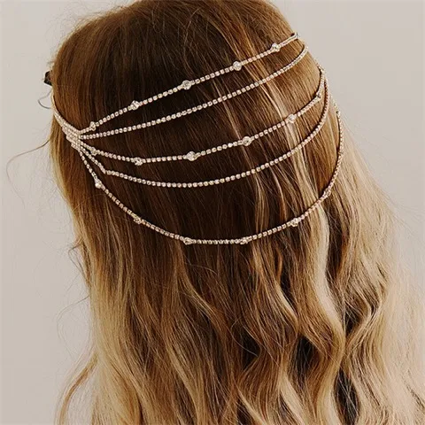 Bridal Rhinestone Tassel Hair Chain — Exaggerated Multi-Layer Design, Custom Stone Colors