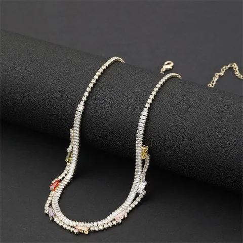 Exquisite Colored Zircon Choker Necklace for Women, Cubic Zirconia Jewelry — Customizable Zircon Color