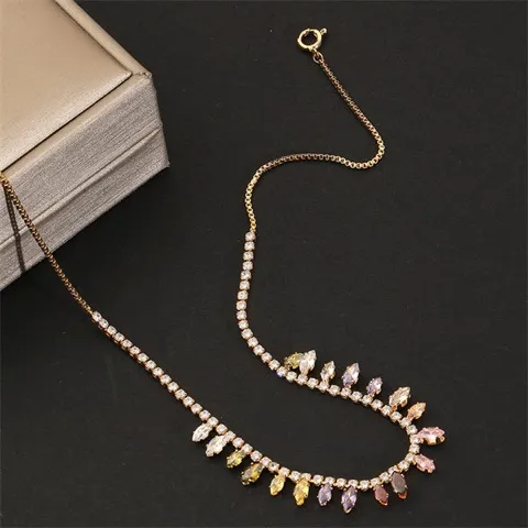 High-end zircon necklaces in multiple colors, customizable stone colors factory wholesale