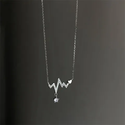 Sparkling rhinestone Heartbeat Electrocardiogram Clavicle Chain Necklace-factory hot sale
