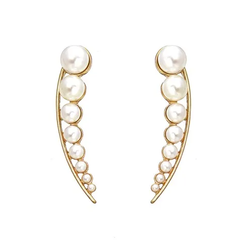 Geometric Curved Pearl-Studded Earrings — Manufacturer Wholesale, Custom Pearl Color