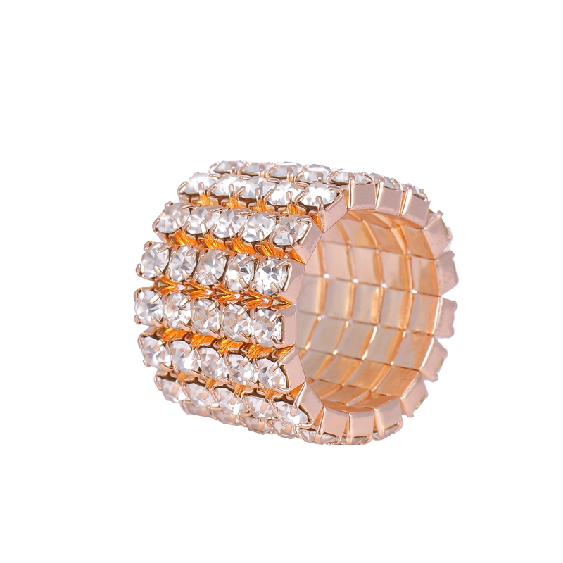 Rose Gold Five-Row Crystal Rhinestone Stretch Fashion Ring Wholesale