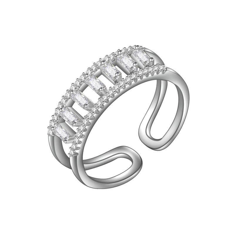 Adjustable CZ Wedding Ring — White-Tone Finish