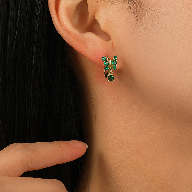 Emerald-Color Butterfly Cubic Zirconia Hoop Earrings
