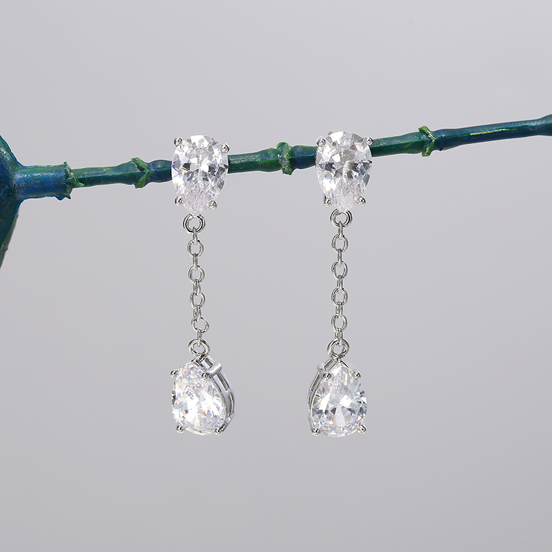 Simple Design Water Drop Shape Shiny Zircon Drop Earrings — Custom Plating Color