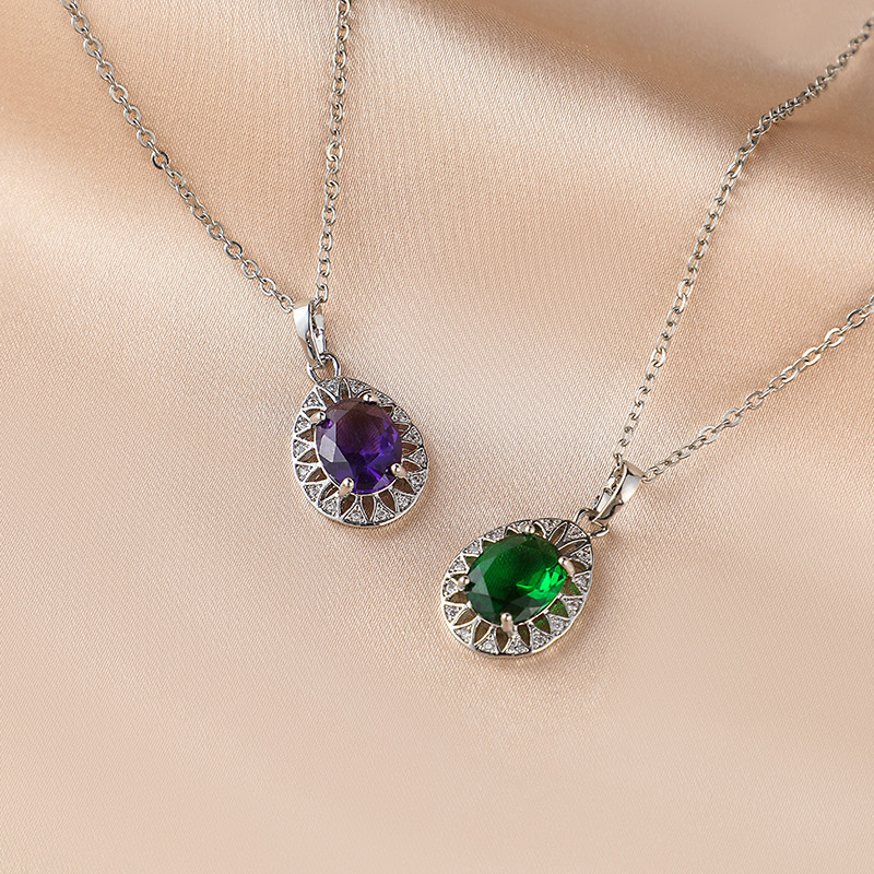 Oval shape Cubic Zirconia Pendant Necklace Wholesale, Custom stone colors