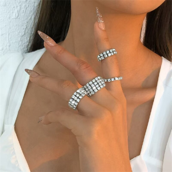 Coordinated clear-stone choker, bracelet and rings shown together