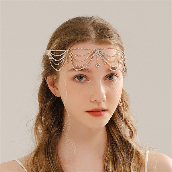 Draped hair-chain arrangement shown across the forehead and sides