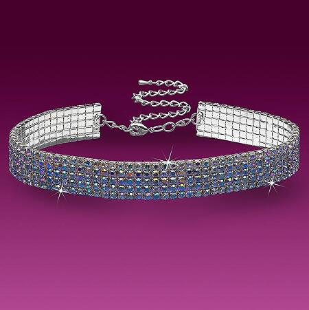 Multi-row choker photographed with an iridescent stone appearance