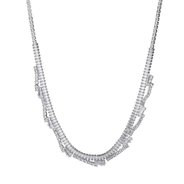 Decorated necklace front shown in a restrained clear-stone direction