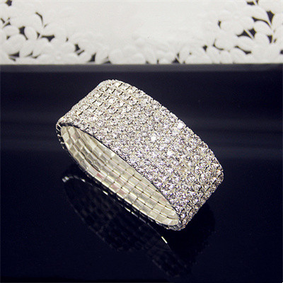 Broad multi-row clear-stone bracelet