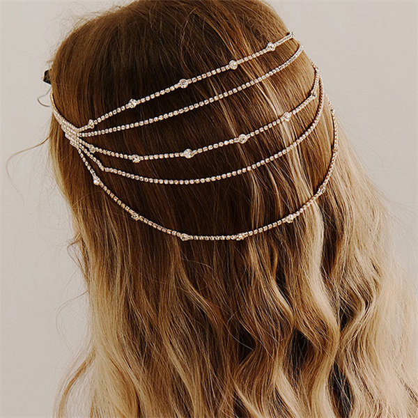 Bridal Rhinestone Tassel Hair Chain — Exaggerated Multi-Layer Design, Custom Stone Colors